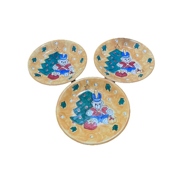 Three Gibson Festive Christmas Nutcracker Bear 11'1/8" Yellow Dinner Plates - Picture 3 of 11